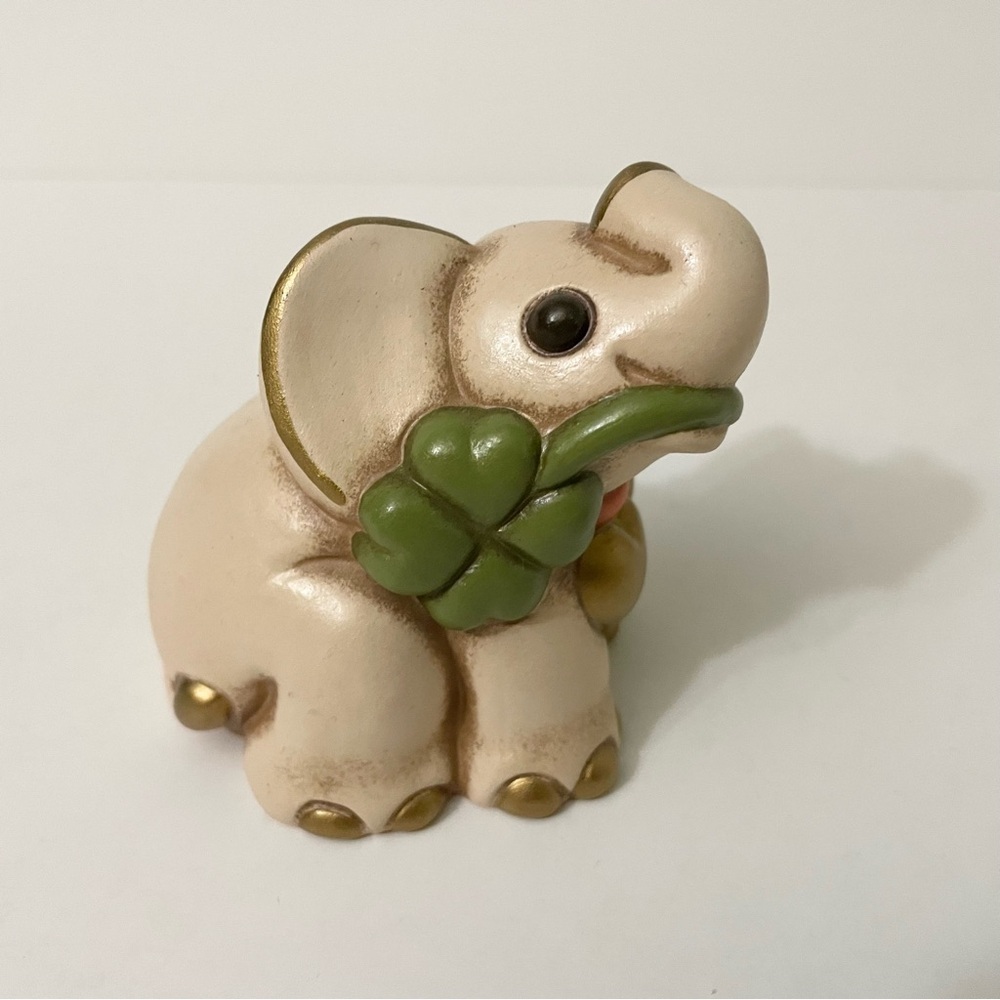Vintage Thun Elephant Figurine with Clover 3” Tall